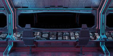 Grunge uzay gemisi iç siyah arka plan 3d render