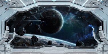 Beyaz temiz uzay gemisi iç uzak sistem 3d işleme öğeleri Nasa tarafından döşenmiş bu görüntünün üzerinde manzaralı