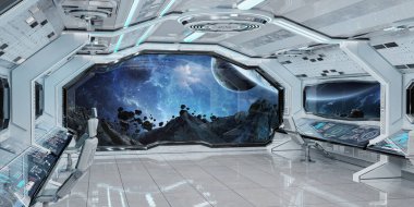 Beyaz temiz uzay gemisi iç uzak sistem 3d işleme öğeleri Nasa tarafından döşenmiş bu görüntünün üzerinde manzaralı