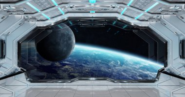 Beyaz temiz uzay gemisi iç gezegende manzaralı toprak Nasa tarafından döşenmiş bu görüntü 3d işleme öğeleri