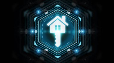 Siyah arka planda 3d render izole Emlak dijital arabirimi