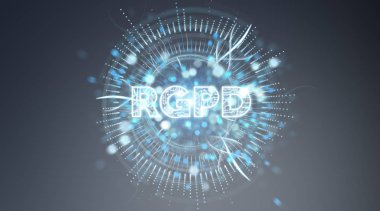 Mavi gri arka plan 3d render üzerinde dijital Gdpr arabirimi