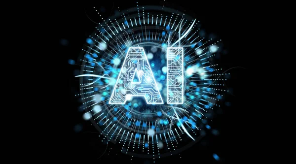 Dijital yapay zeka metin hologram siyah arka planda 3d render