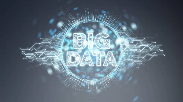 Big Data Digitalt Hologram Blå Grå Bakgrund Rendering — Stockfoto