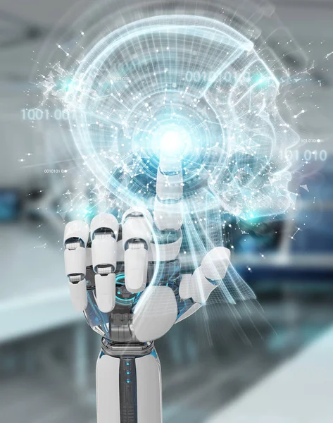 Λευκό Cyborg Χέρι Θολή Φόντο Δημιουργία Τεχνητής Νοημοσύνης Rendering — Φωτογραφία Αρχείου