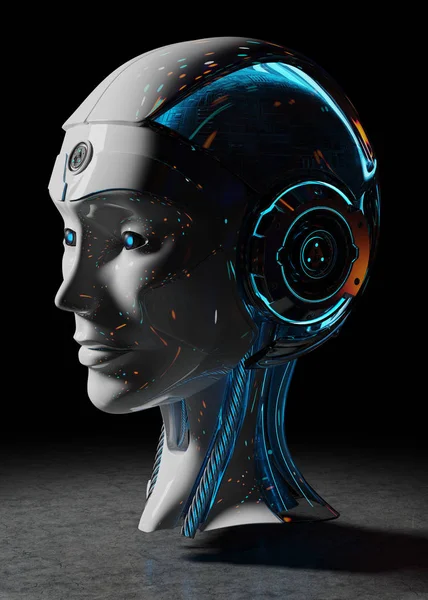 Tête Cyborg Intelligence Artificielle Isolée Sur Fond Drak Rendu — Photo