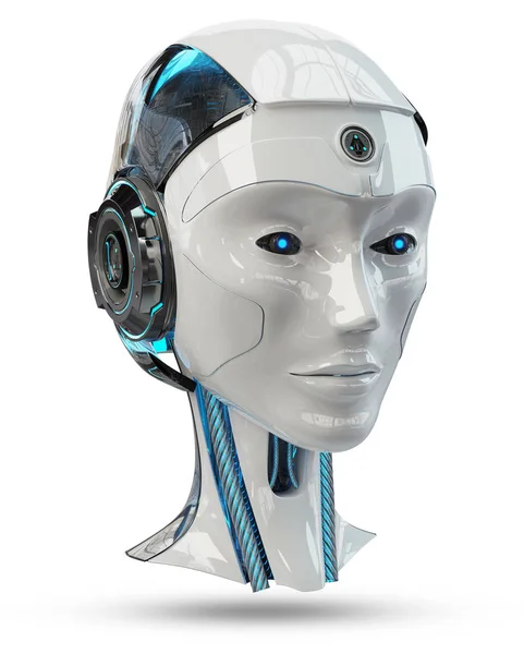 Tête Cyborg Intelligence Artificielle Isolée Sur Fond Blanc Rendu — Photo