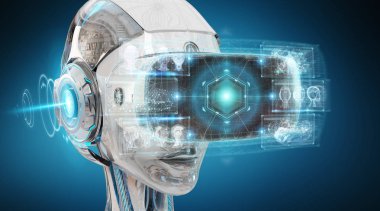 Sanal gerçeklik ve yapay zeka illüstrasyon mavi arka plan 3d render