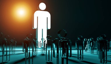 Bir grup insan üzerinde koyu arka plan 3d render aydınlatıcı lideri