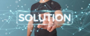 İşadamı çözüm dijital metin 3d rendering kullanarak arka plan bulanık üzerinde