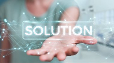 İşkadını çözüm dijital metin 3d rendering kullanarak arka plan bulanık üzerinde