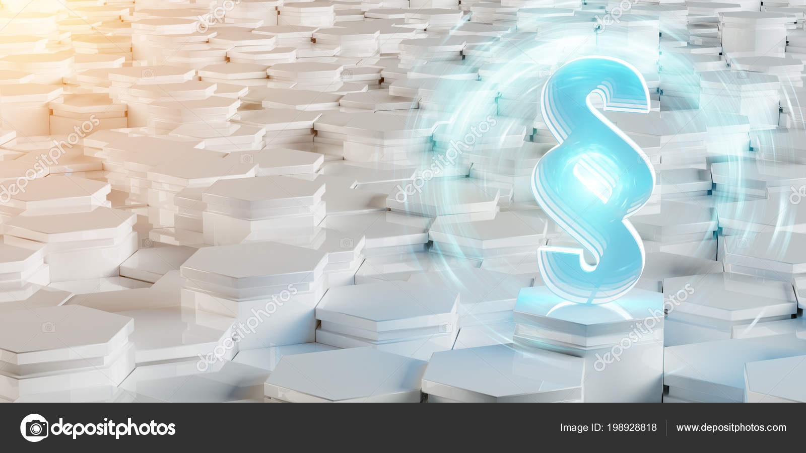 White Blue Abstract Law Icon Hexagons Background Rendering Stock Photo