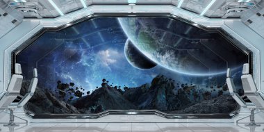 Beyaz temiz uzay gemisi iç uzak sistem 3d işleme öğeleri Nasa tarafından döşenmiş bu görüntünün üzerinde manzaralı