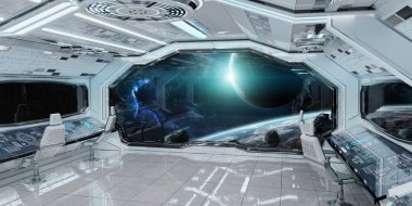 Beyaz temiz uzay gemisi iç uzak sistem 3d işleme öğeleri Nasa tarafından döşenmiş bu görüntünün üzerinde manzaralı