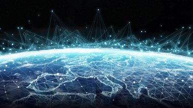 Bağlantıları sistem ve dünya 3d render unsurları Nasa tarafından döşenmiş bu görüntü üzerinde küresel veri alışverişi