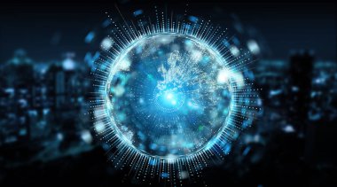 Ağ hologram Europe harita üzerinde mavi şehir arka plan 3d render ile küre