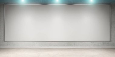 Beyaz boşlukları duvarda lambalar ile 3d render tuval.