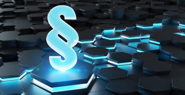 Siyah mavi soyut hukuk simgesi altıgenler 3d render arka plan