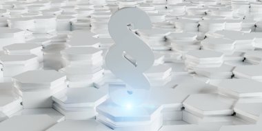 Beyaz soyut hukuk simgesi altıgenler 3d render arka plan