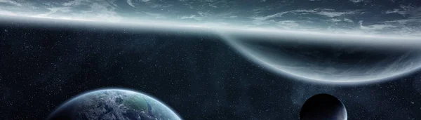 Panorama Ansicht Von Planeten Fernen Sonnensystemen Weltraum Rendering Elemente Dieses — Stockfoto
