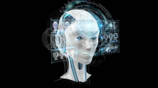 Ψηφιακή Τεχνητή Νοημοσύνη Διεπαφή Cyborg Απομονώνονται Μαύρο Φόντο Rendering — Φωτογραφία Αρχείου