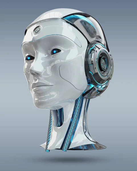 Tête Cyborg Intelligence Artificielle Isolée Sur Fond Gris Rendu — Photo