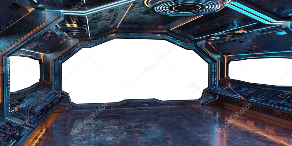 Grunge Spaceship interior with white background 3D rendering