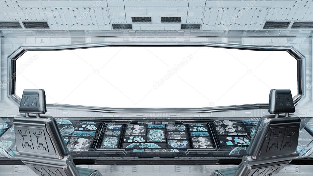 White clean spaceship interior with white background 3D rendering