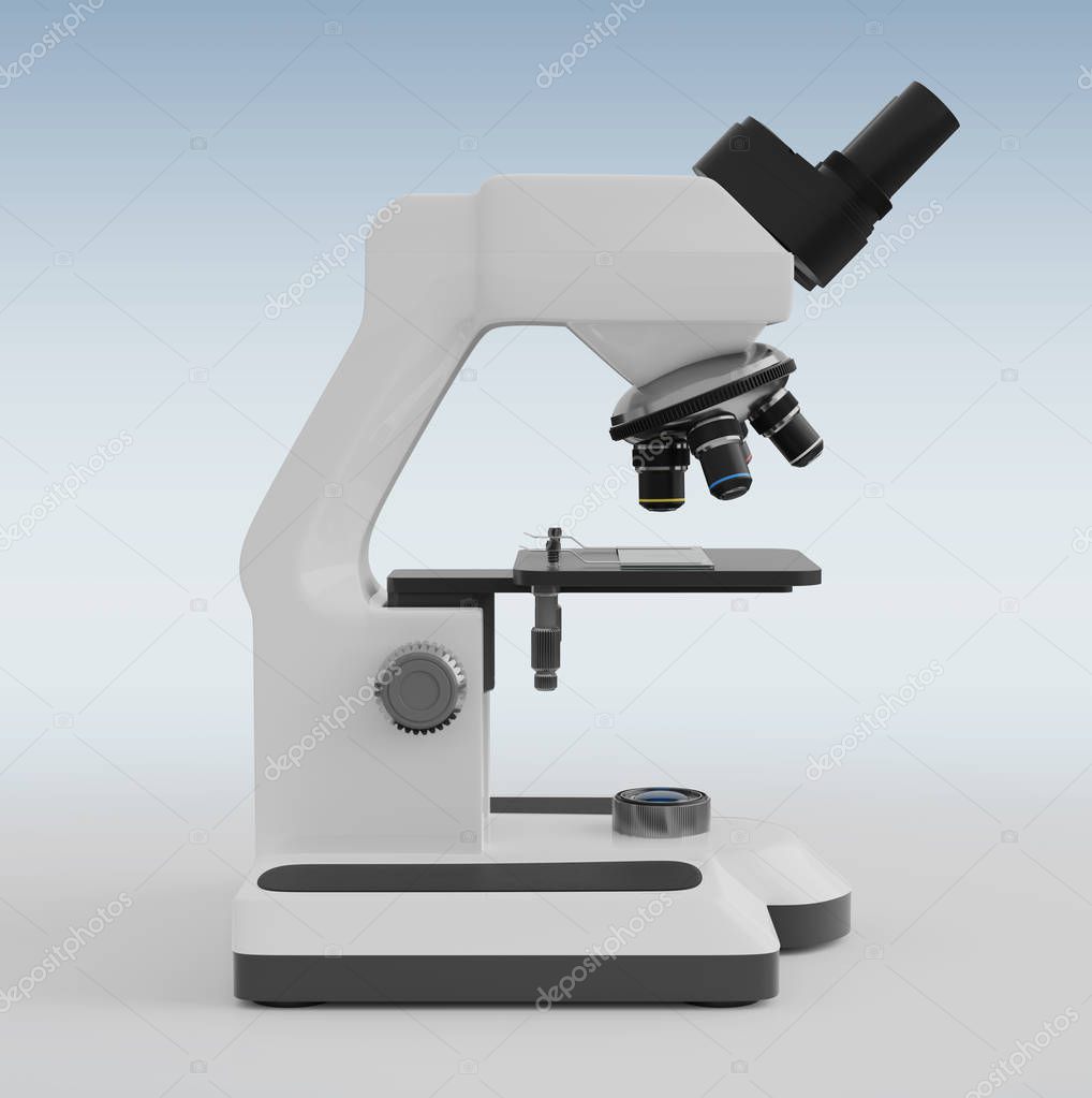 Modern digital microscope isolated on white grey background 3D rendering