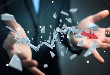 İşadamı kırık kriz ok 3d render ile bulanık arka plan üzerinde