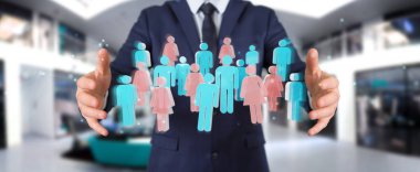 İşadamı 3d rendering grup insan kullanarak arka plan bulanık üzerinde