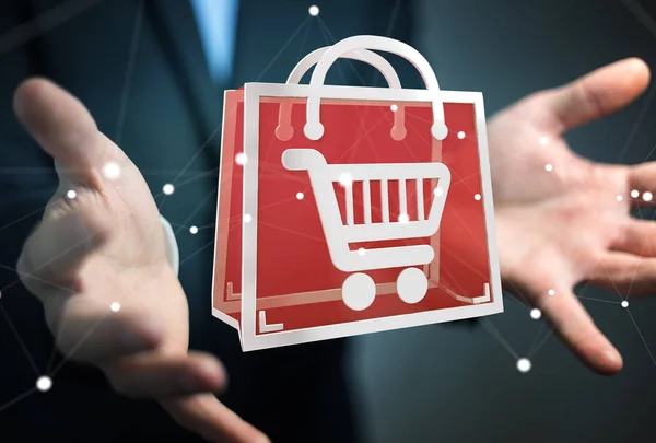 Businessman Blurred Background Using Digital Shopping Icons Rendering — Stock Photo, Image