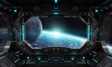 Uzay gemisi grunge iç gezegende manzaralı toprak Nasa tarafından döşenmiş bu görüntü 3d işleme öğeleri