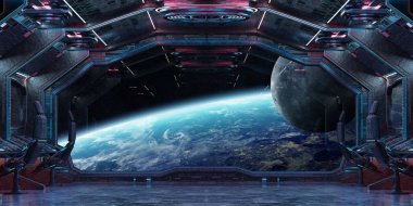 Grunge uzay gemisi Mavi ve pembe iç gezegende manzaralı toprak Nasa tarafından döşenmiş bu görüntü 3d işleme öğeleri