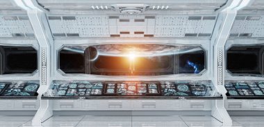 Beyaz temiz uzay gemisi iç gezegende manzaralı toprak Nasa tarafından döşenmiş bu görüntü 3d işleme öğeleri