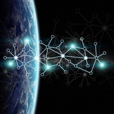 Bağlantıları sistem ve dünya 3d render unsurları Nasa tarafından döşenmiş bu görüntü üzerinde küresel veri alışverişi