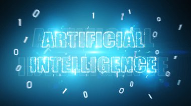 Dijital yapay zeka metin hologram üzerinde mavi arka plan 3d render