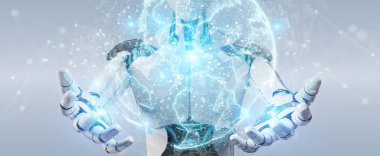 Arka plan bulanık kullanma beyaz insanımsı küre ağ hologram harita 3d render Avrupa ile