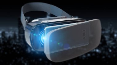 Sanal gerçeklik teknolojisi illüstrasyon koyu arka plan 3d render üzerinde gözlük