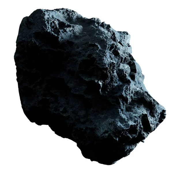 Asteroide Roca Oscura Aislado Sobre Fondo Blanco Renderizado — Foto de Stock