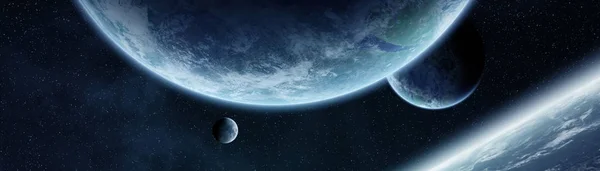 Vista Panoramica Dei Pianeti Nel Lontano Sistema Solare Nello Spazio — Foto Stock