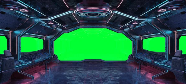 Grunge Spaceship interior with green background 3D rendering