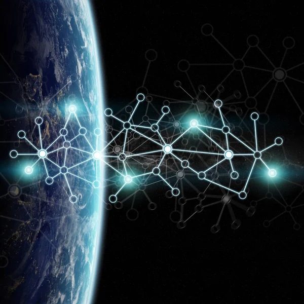 Connections system and global datas exchanges over the globe 3D rendering elements of this image furnished by NASA