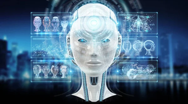 Interfaz Cibernética Digital Inteligencia Artificial Aislada Sobre Fondo Azul —  Fotos de Stock