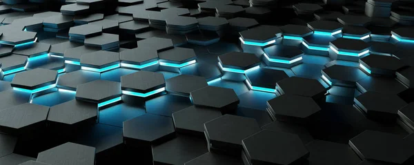 Hexagones Abstractos Negro Azul Patrón Fondo Renderizado —  Fotos de Stock