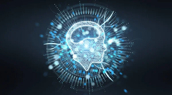 Hologramm Der Digitalen Künstlichen Intelligenz Auf Blaugrauem Hintergrund Rendering — Stockfoto