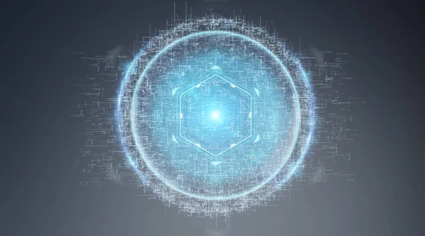 Цифровая Голограмма Подключения Сферы Синем Сером Фоне Рендеринг — стоковое фото