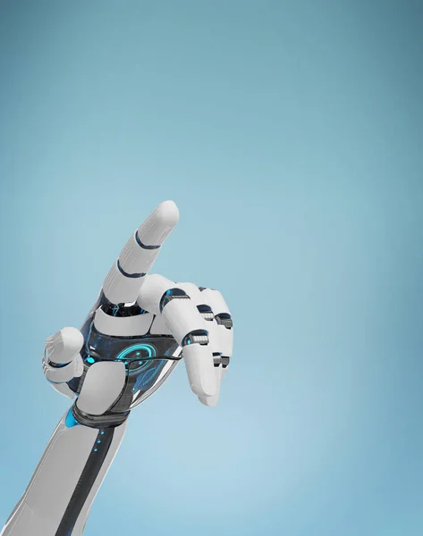 Fehér Cyborg Mutató Ujját Elszigetelt Kék Háttérben Leképezés — Stock Fotó