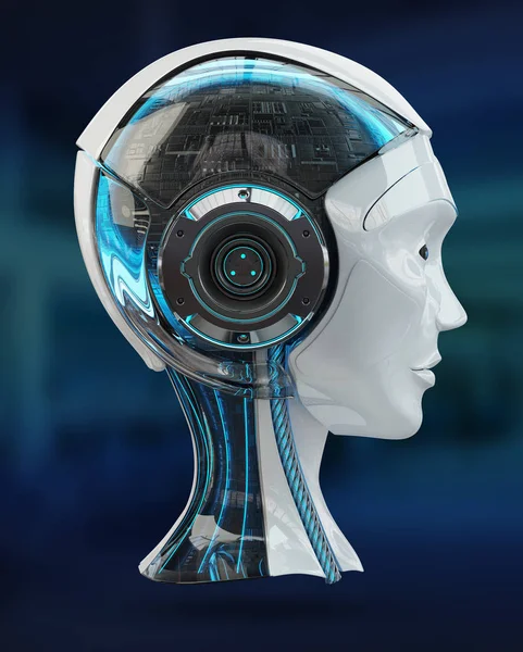 Tête Cyborg Intelligence Artificielle Isolée Sur Fond Bleu Rendu — Photo