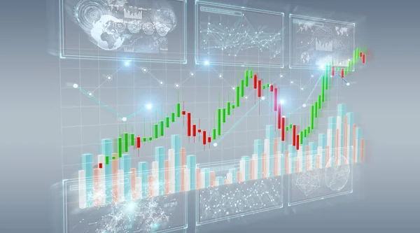 Rendering Tőzsde Adatok Ábrák Illusztráció Szürke Háttér — Stock Fotó